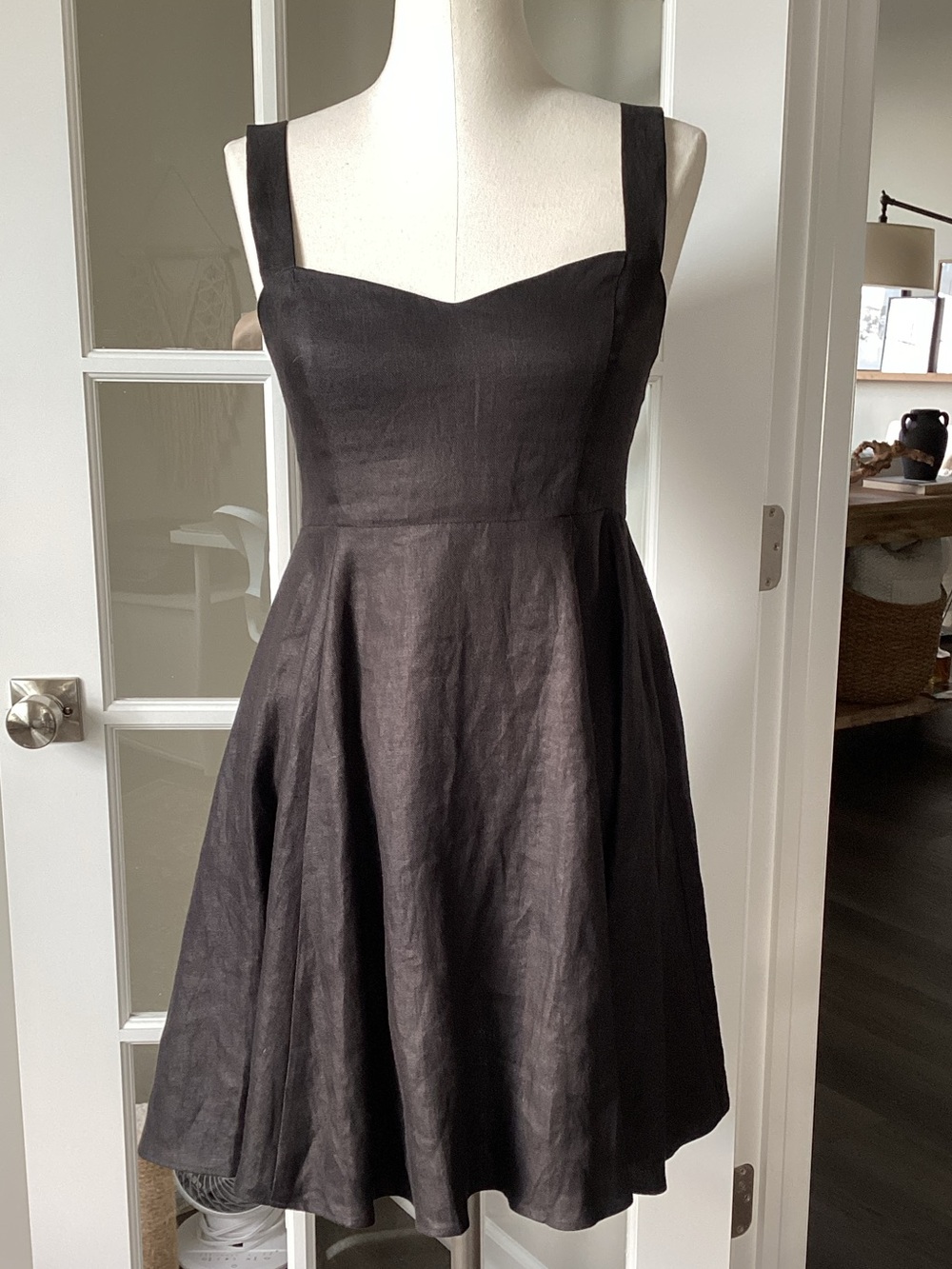 NWT Sézane Salie Black Square-Neck Fit & Flare Mini Dress - Picture 2 of 15